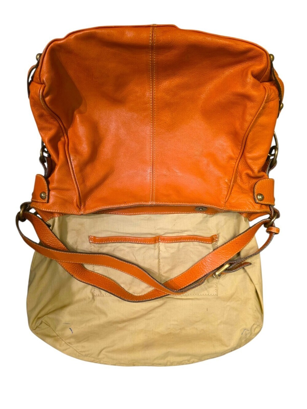 Toscani Made in Italy Genuine Leather Orange Hobo Shoulder Bag Slouchy Purse - Picture 16 of 16